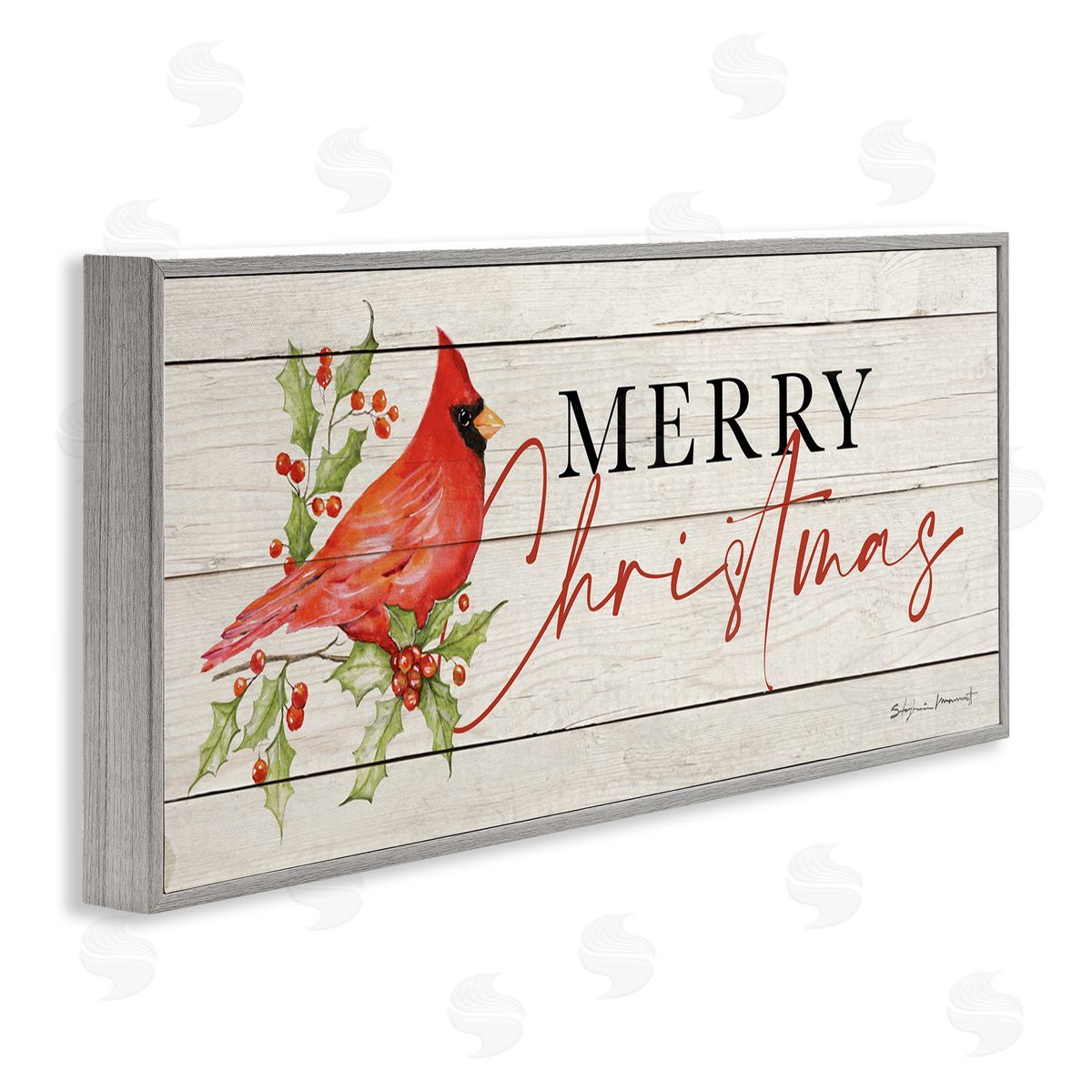 Stephanie Workman Marrott Merry Christmas Holiday Cardinal Gray Framed Glicee Wall Art Print