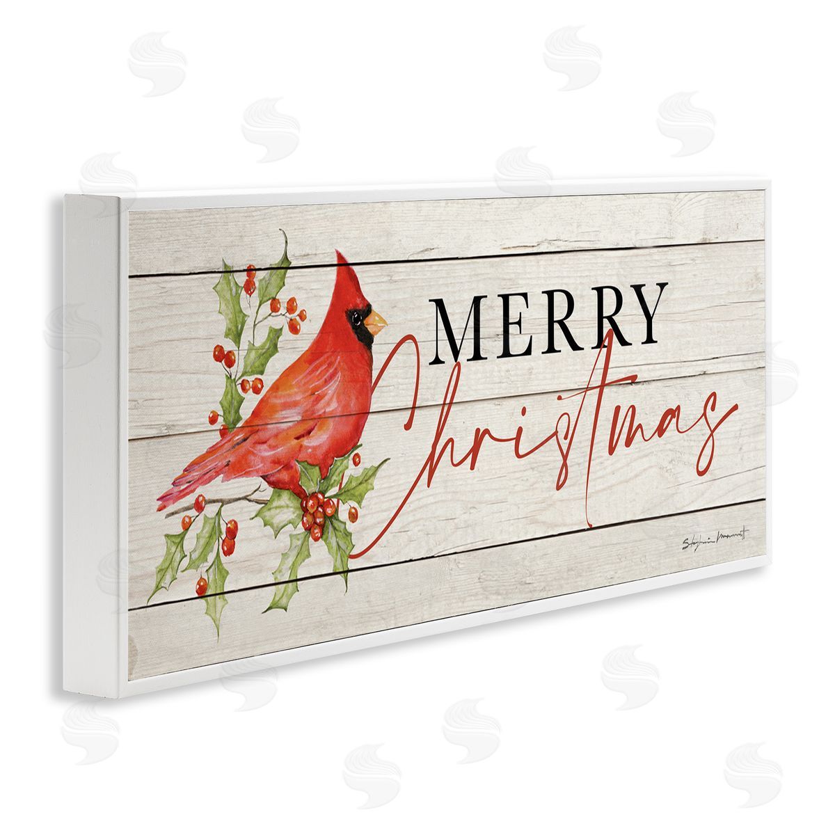 Stephanie Workman Marrott Merry Christmas Holiday Cardinal White Framed Glicee Wall Art Print
