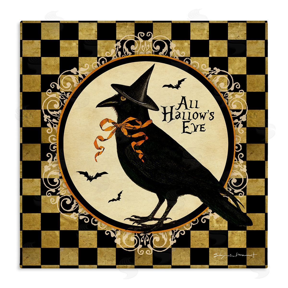 Stephanie Workman Marrott All Hallow's Eve Halloween Crow Stretched Canvas Wall Art Print
