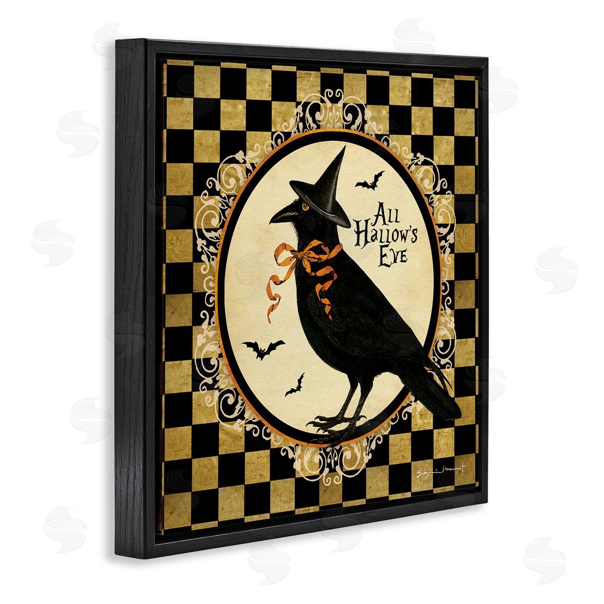 Stephanie Workman Marrott All Hallow's Eve Halloween Crow Black Floating Frame Canvas Wall Art Print