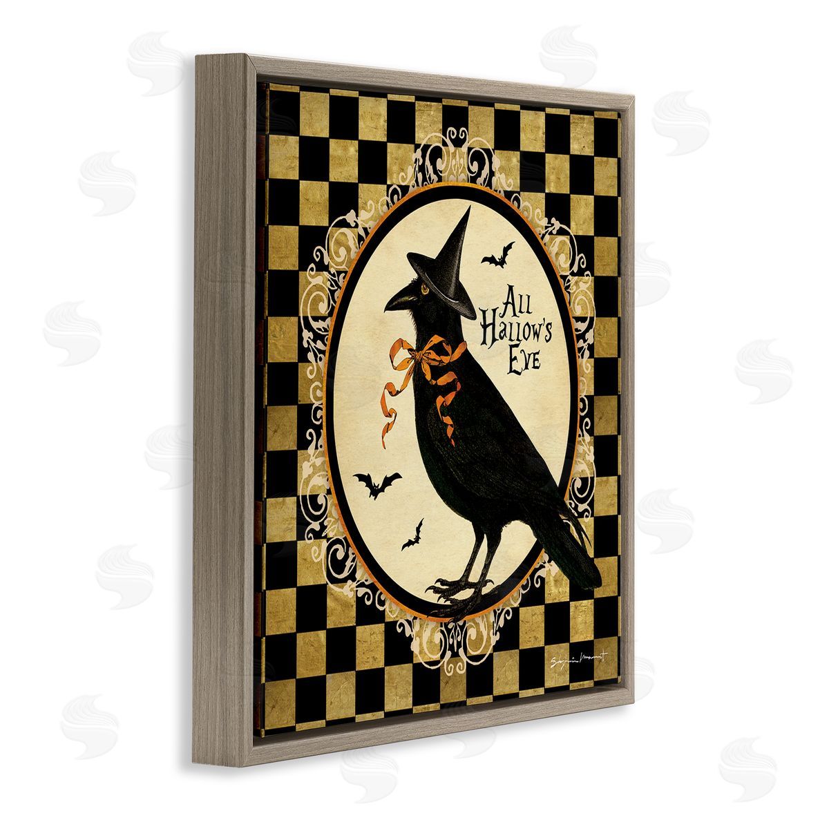 Stephanie Workman Marrott All Hallow's Eve Halloween Crow Brown Floating Frame Canvas Wall Art Print