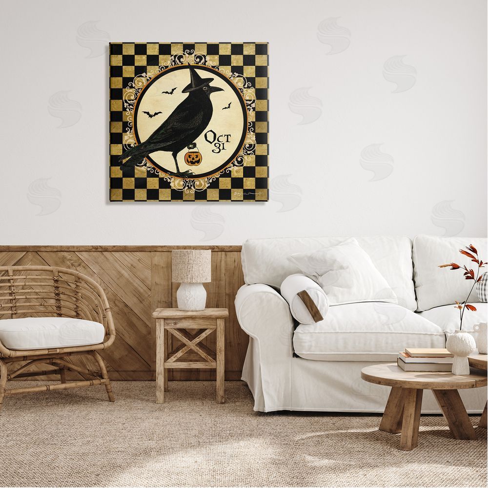 Stephanie Workman Marrott Oct 31 Checkered Halloween Crow Canvas Wall Art in Room