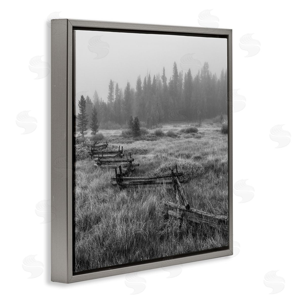 Steve Smith Dark Countryside Fence Photography Gray Floating Frame Canvas Wall Art Print
