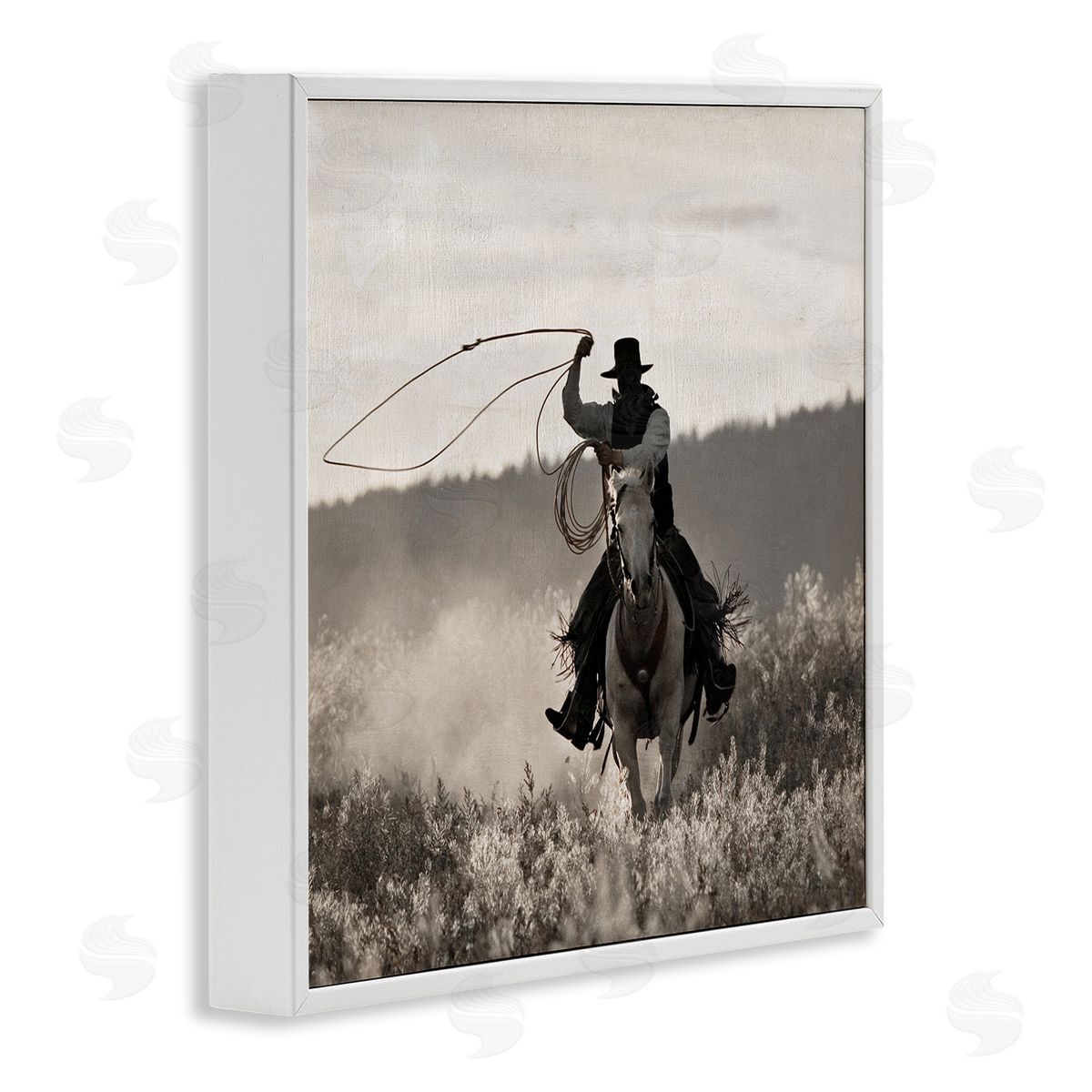 Danita Delimont Cowboy Lasso Western Photography White Framed Glicee Wall Art Print