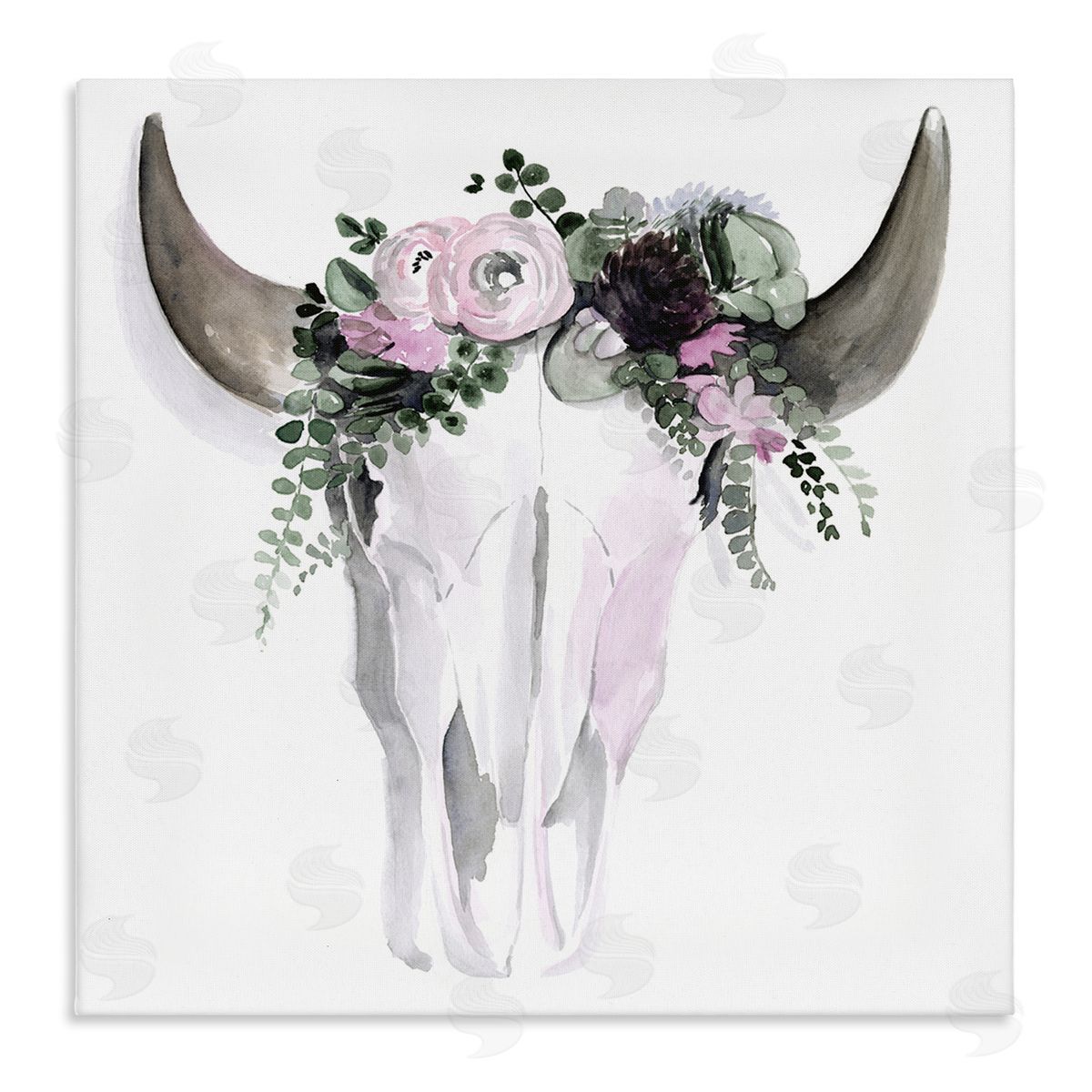 Jennifer Paxton Parker Boho Cattle Skull Floral Garland Stretched Canvas Wall Art Print