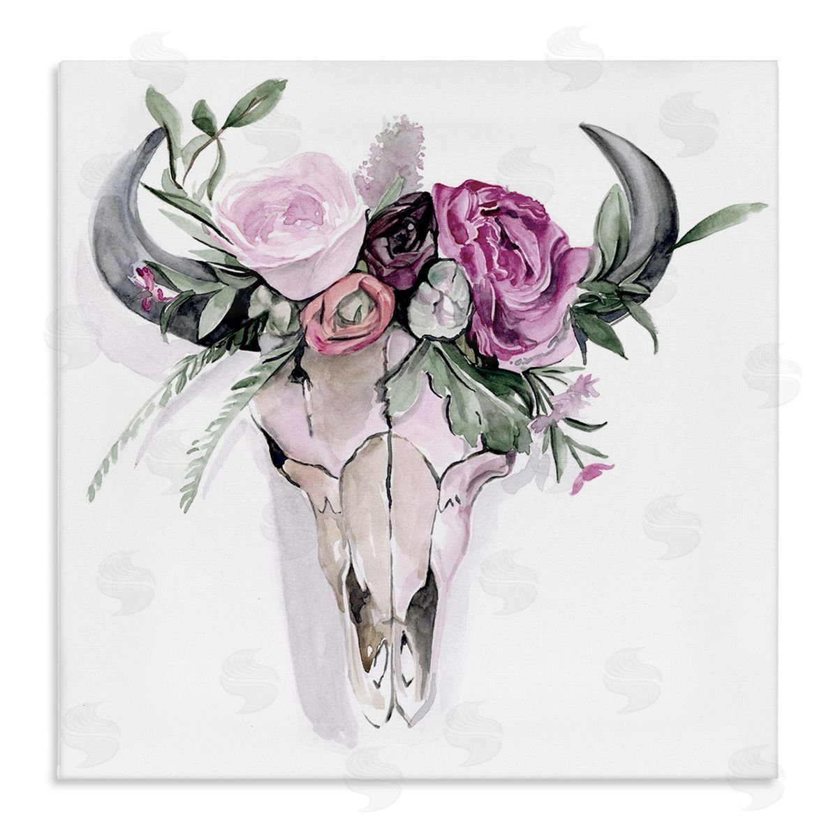 Jennifer Paxton Parker Cattle Skull Roses Arrangement Stretched Canvas Wall Art Print