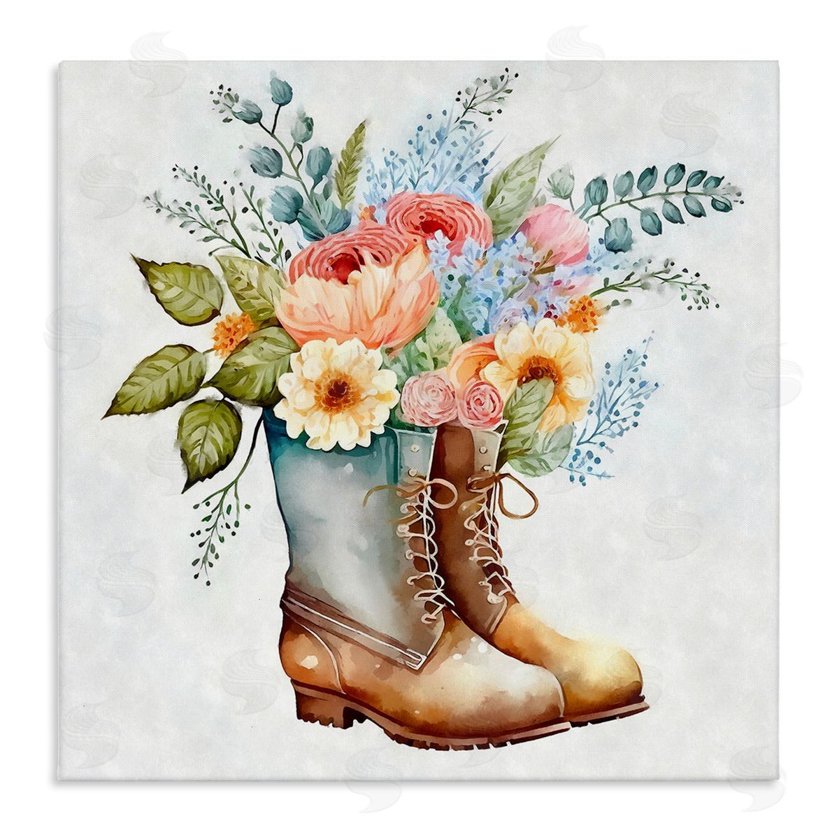 Ziwei Li Country Garden Boots Bouquet Stretched Canvas Wall Art Print