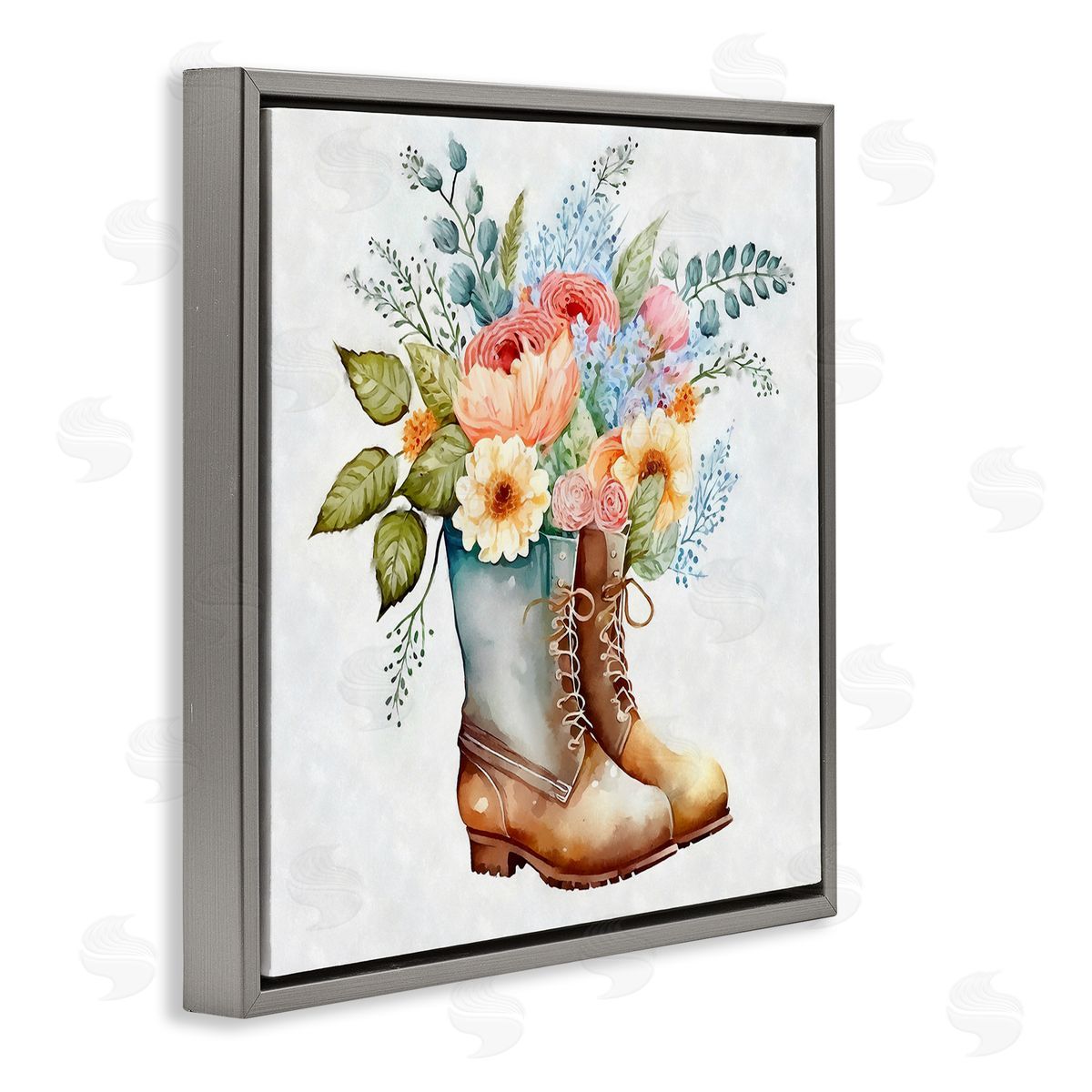 Ziwei Li Country Garden Boots Bouquet Gray Floating Frame Canvas Wall Art Print