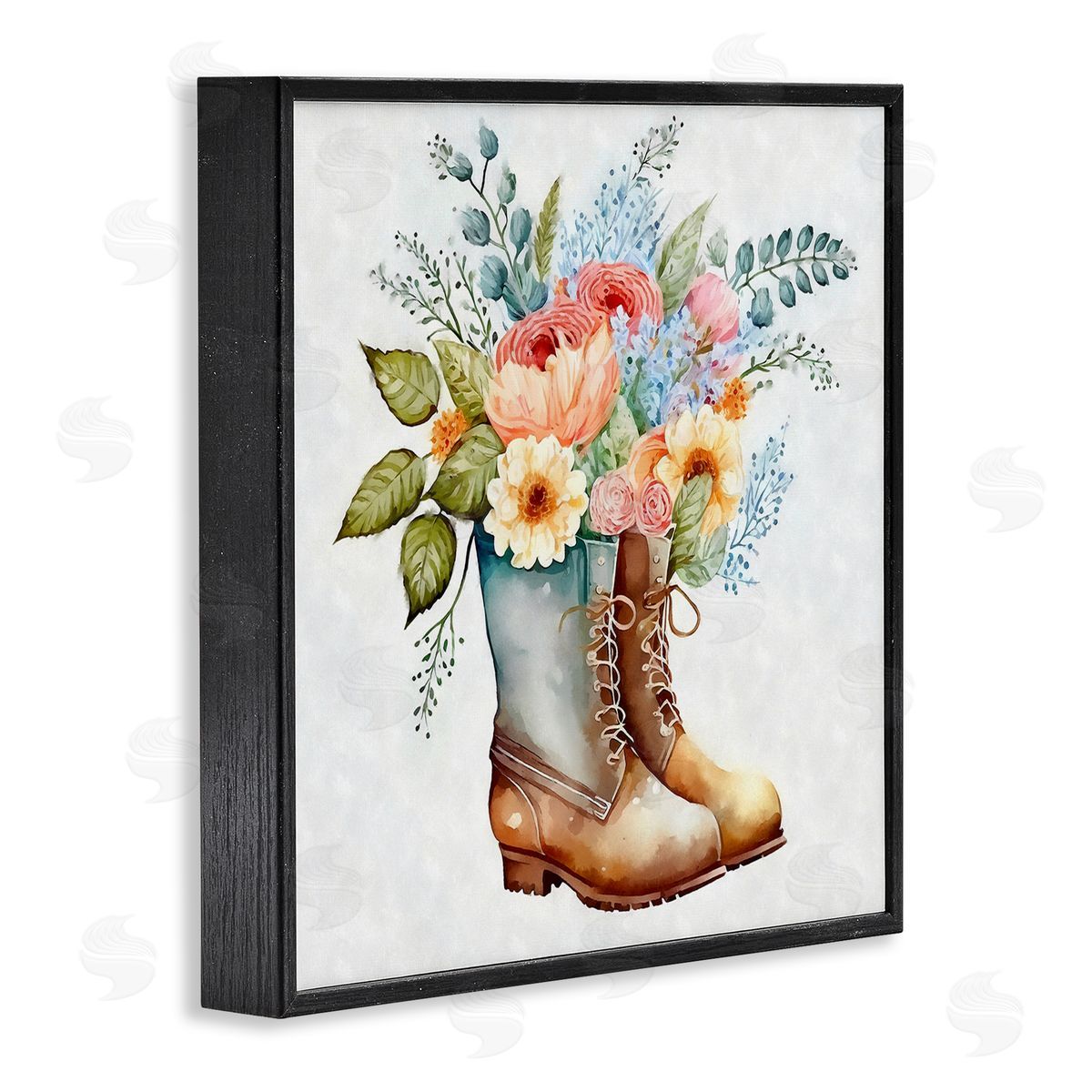 Ziwei Li Country Garden Boots Bouquet Black Framed Glicee Wall Art Print