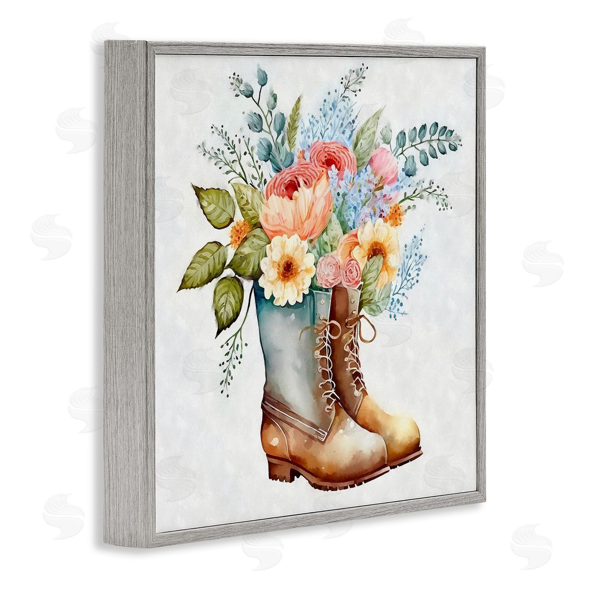 Ziwei Li Country Garden Boots Bouquet Gray Framed Glicee Wall Art Print