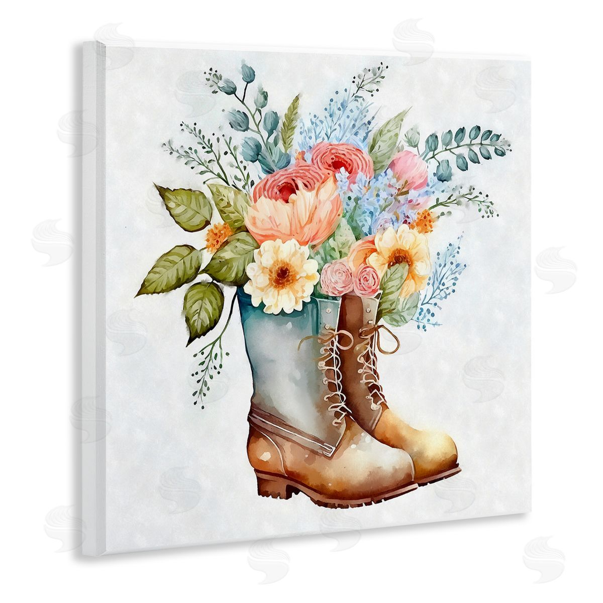 Ziwei Li Country Garden Boots Bouquet Wooden Wall Plaque Art Print