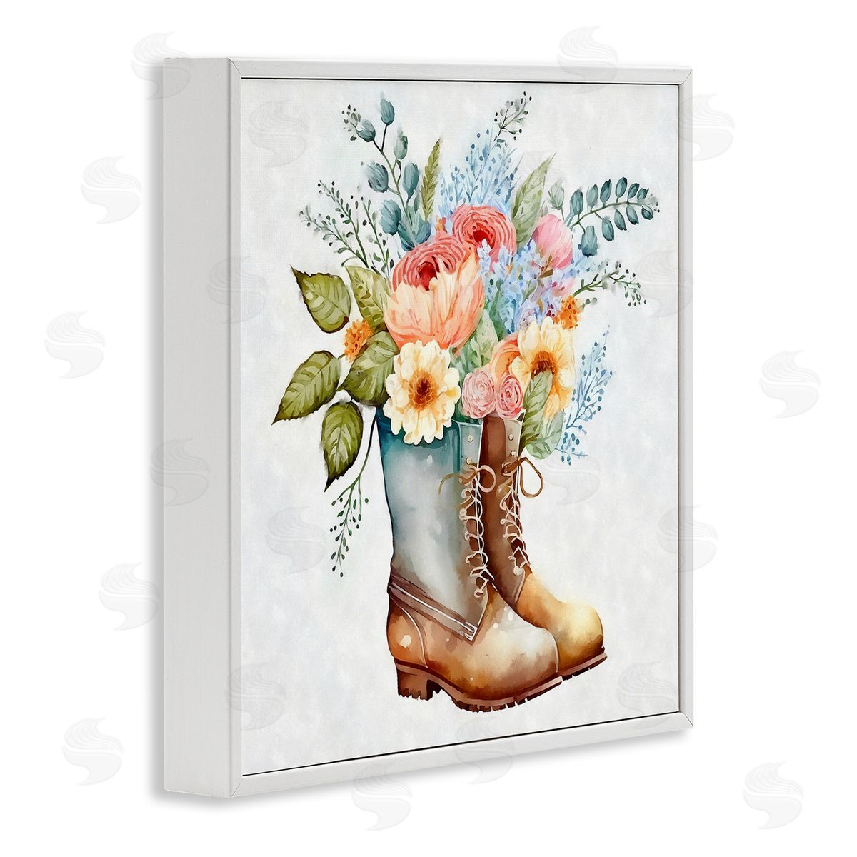 Ziwei Li Country Garden Boots Bouquet White Framed Glicee Wall Art Print