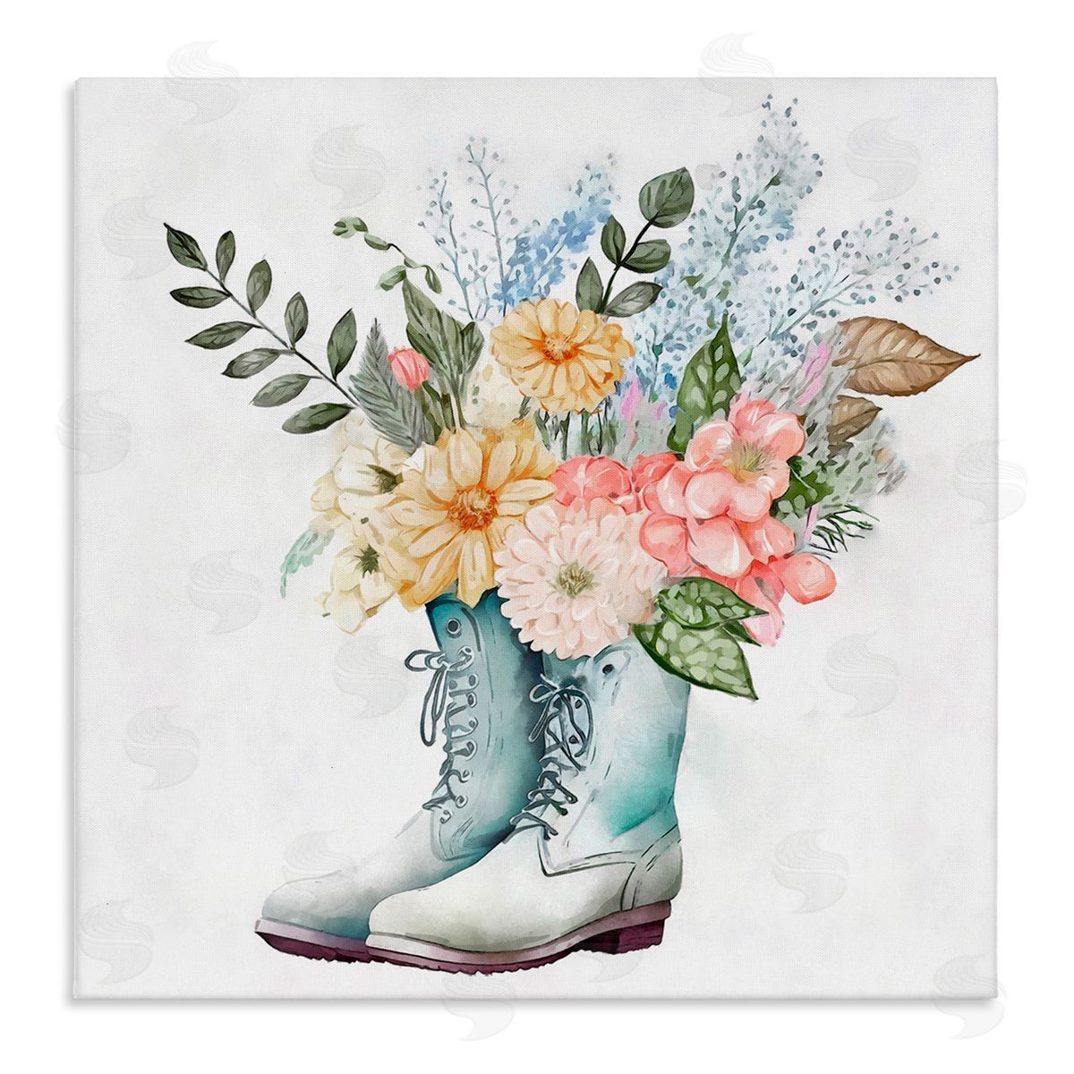 Ziwei Li Garden Boot Mixed Flower Bouquet Stretched Canvas Wall Art Print