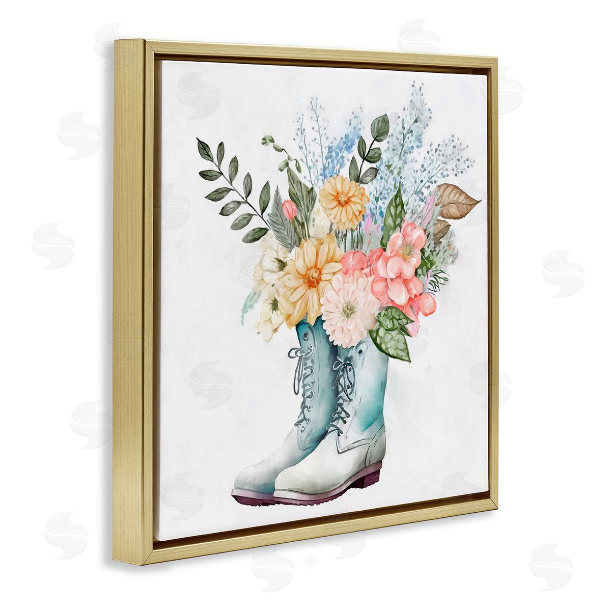 Ziwei Li Garden Boot Mixed Flower Bouquet Gold Floating Frame Canvas Wall Art Print