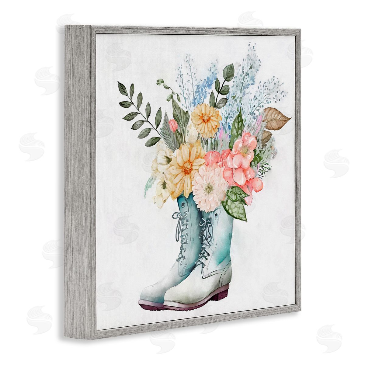Ziwei Li Garden Boot Mixed Flower Bouquet Gray Framed Glicee Wall Art Print