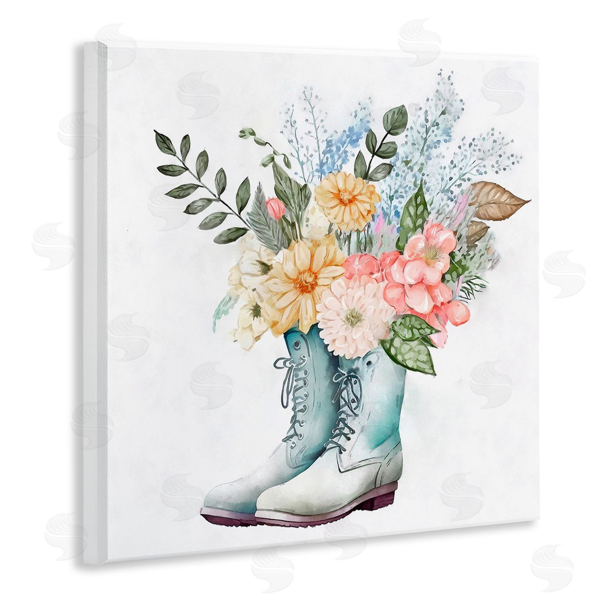 Ziwei Li Garden Boot Mixed Flower Bouquet Wooden Wall Plaque Art Print