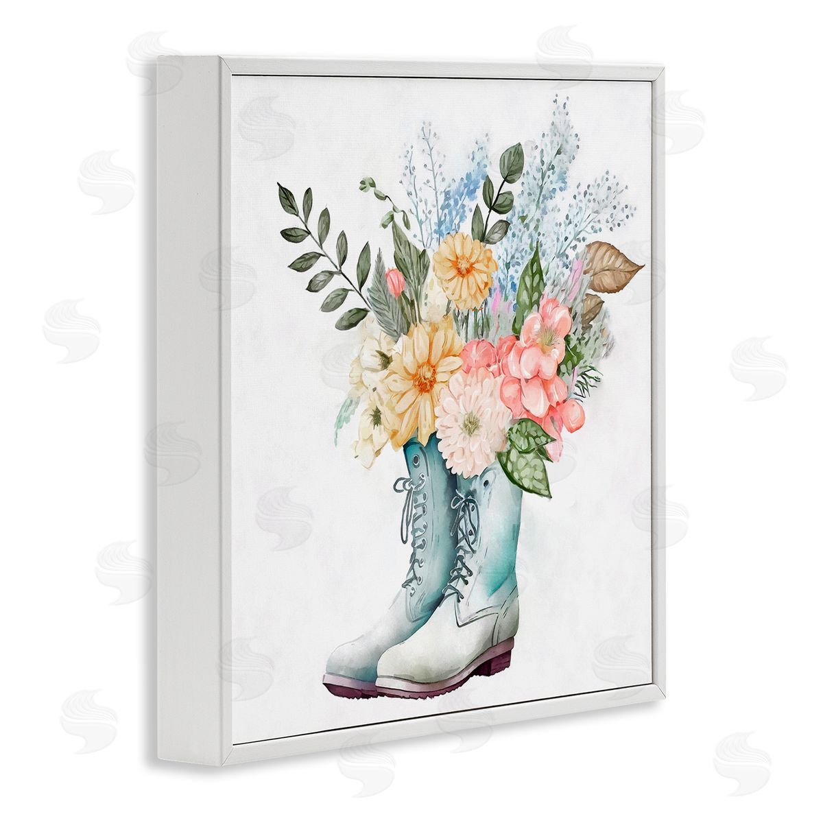 Ziwei Li Garden Boot Mixed Flower Bouquet White Framed Glicee Wall Art Print