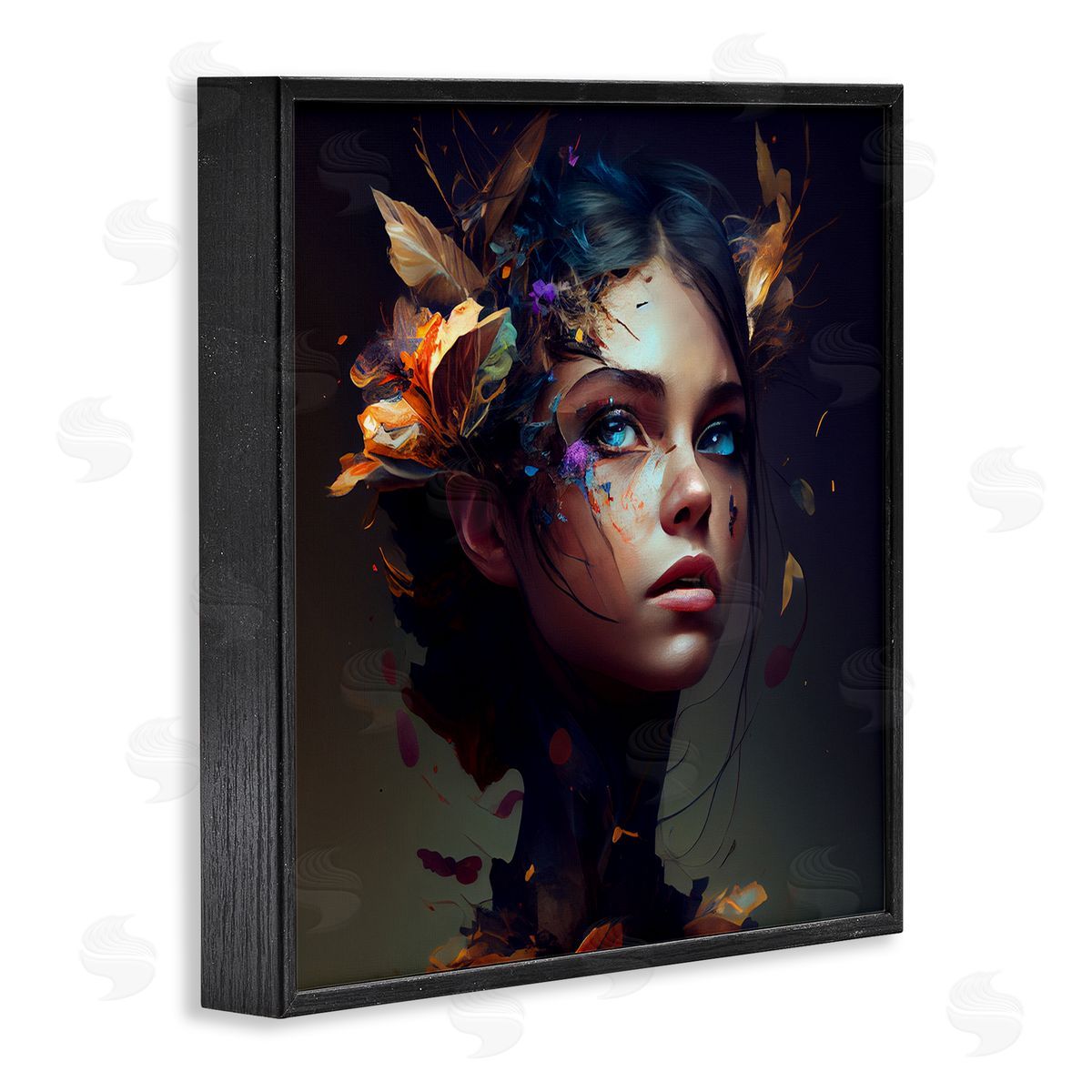 CyberGeek Design Girl With Flowers In Hair Portrait Black Framed Glicee Wall Art Print