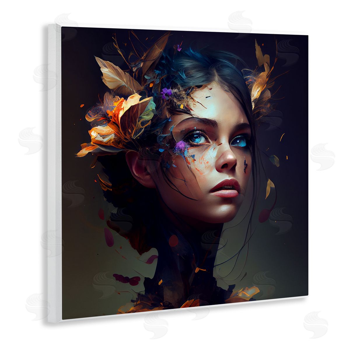 CyberGeek Design Girl With Flowers In Hair Portrait Wooden Wall Plaque Art Print
