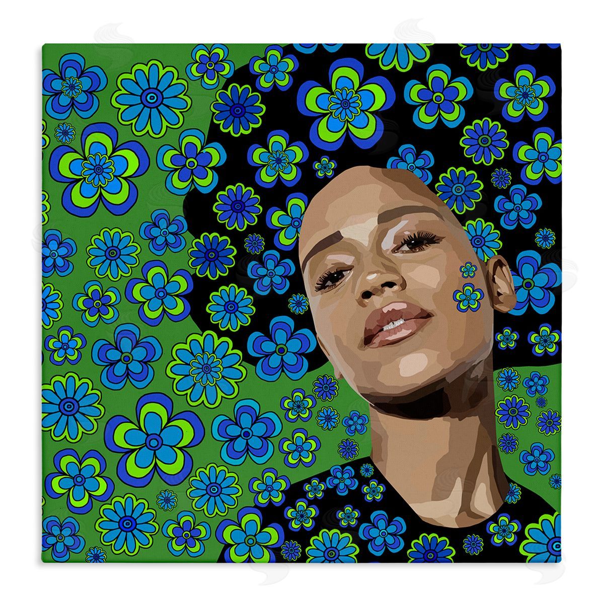 Lynnda Rakos Flower Girl Retro Blue & Green Stretched Canvas Wall Art Print