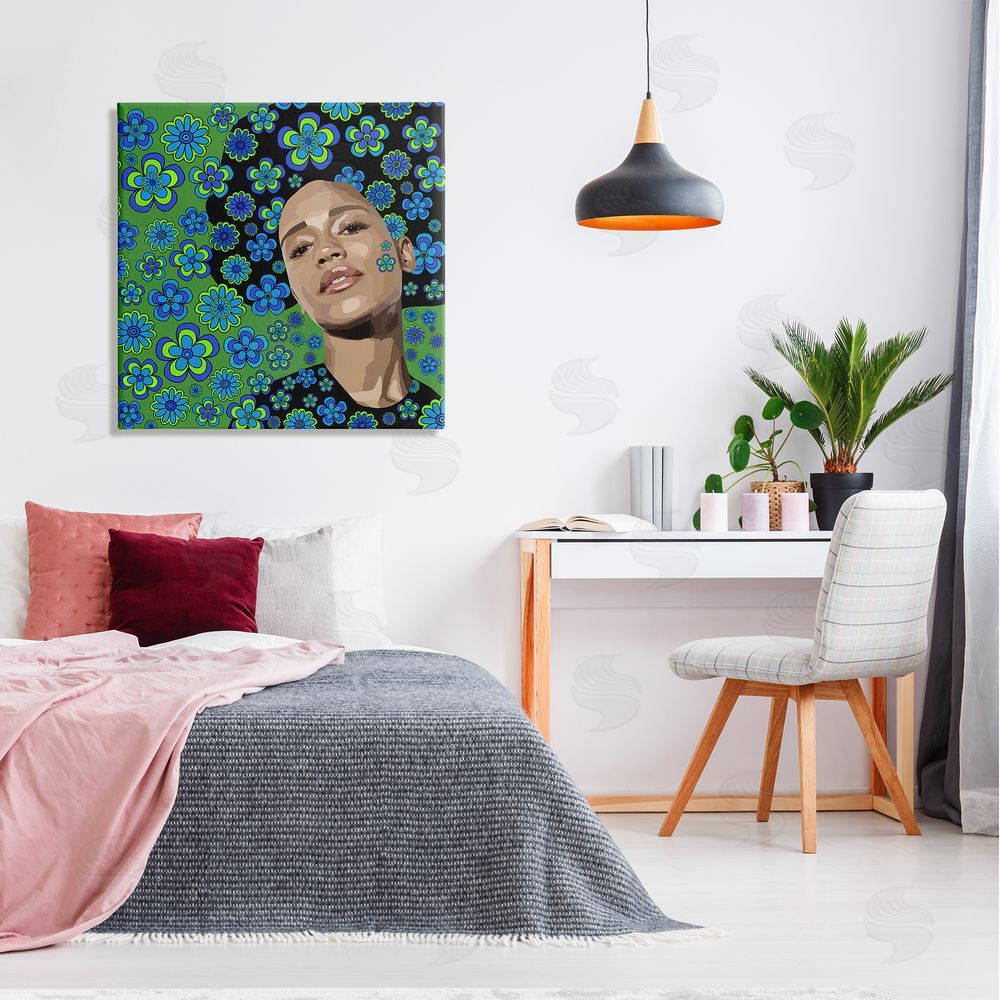 Lynnda Rakos Flower Girl Retro Blue & Green Canvas Wall Art in Room