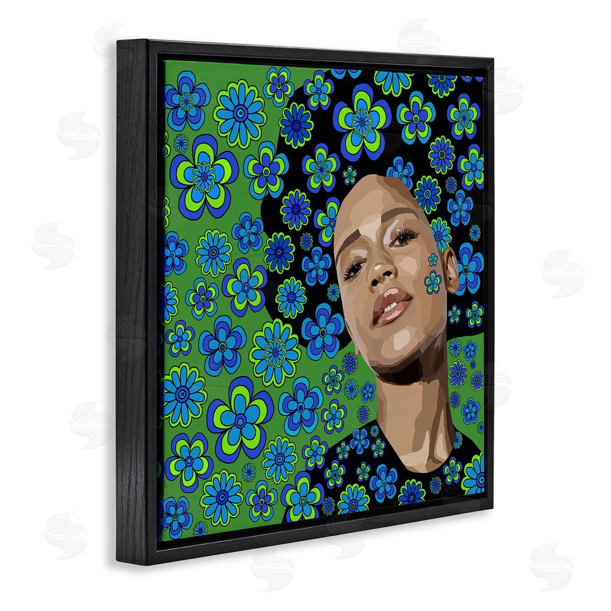 Lynnda Rakos Flower Girl Retro Blue & Green Black Floating Frame Canvas Wall Art Print