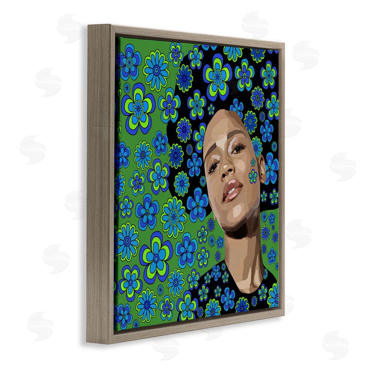Lynnda Rakos Flower Girl Retro Blue & Green Brown Floating Frame Canvas Wall Art Print