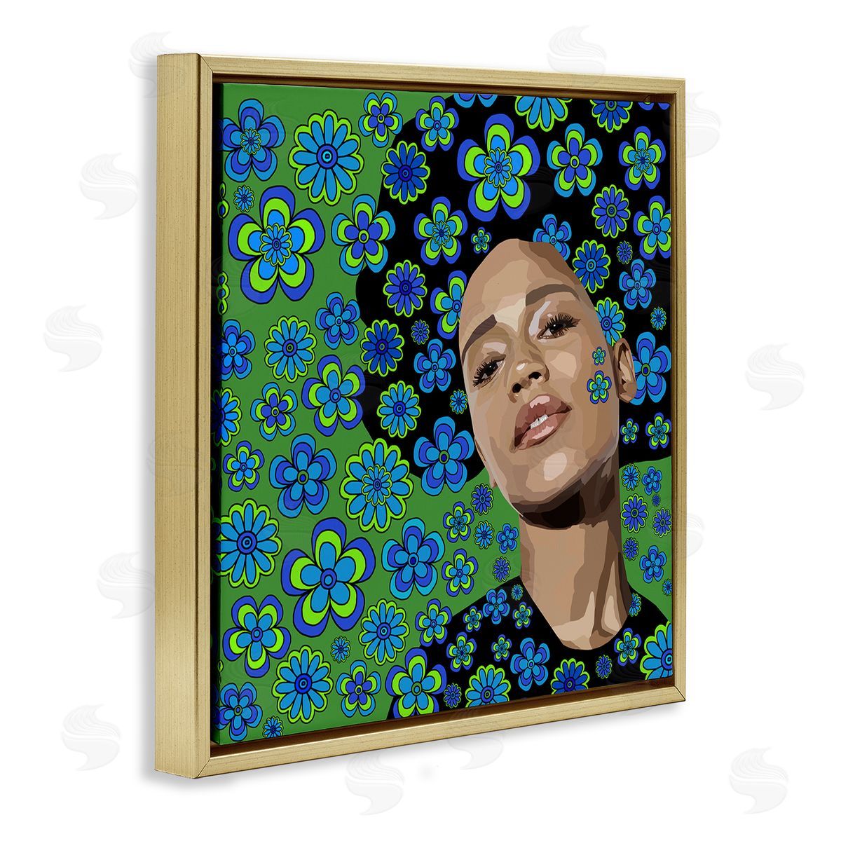 Lynnda Rakos Flower Girl Retro Blue & Green Gold Floating Frame Canvas Wall Art Print