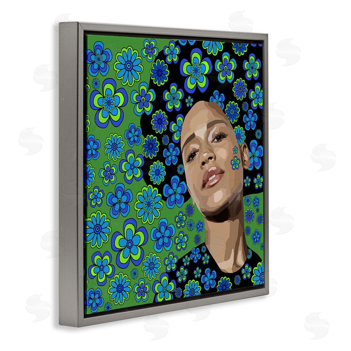 Lynnda Rakos Flower Girl Retro Blue & Green Gray Floating Frame Canvas Wall Art Print
