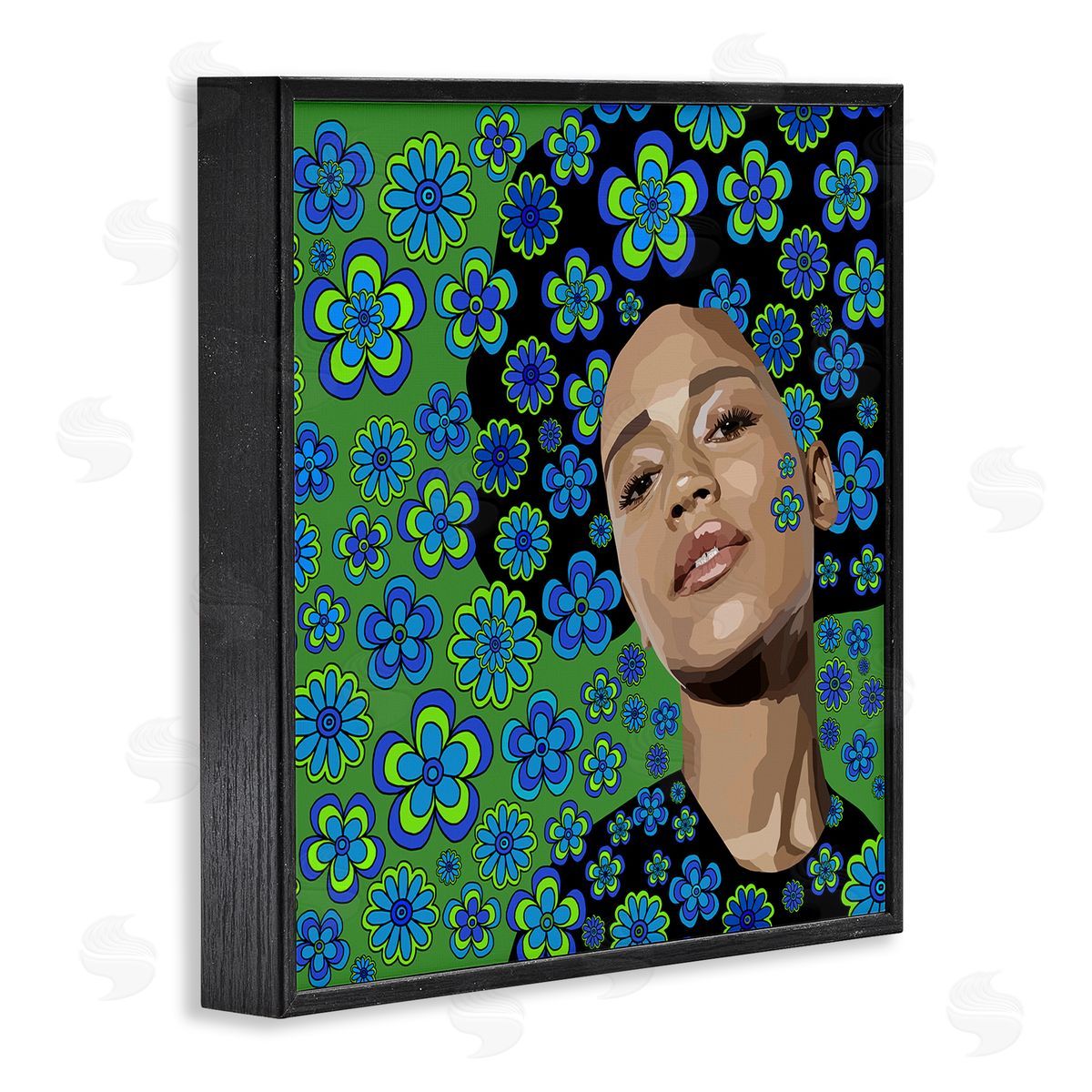 Lynnda Rakos Flower Girl Retro Blue & Green Black Framed Glicee Wall Art Print