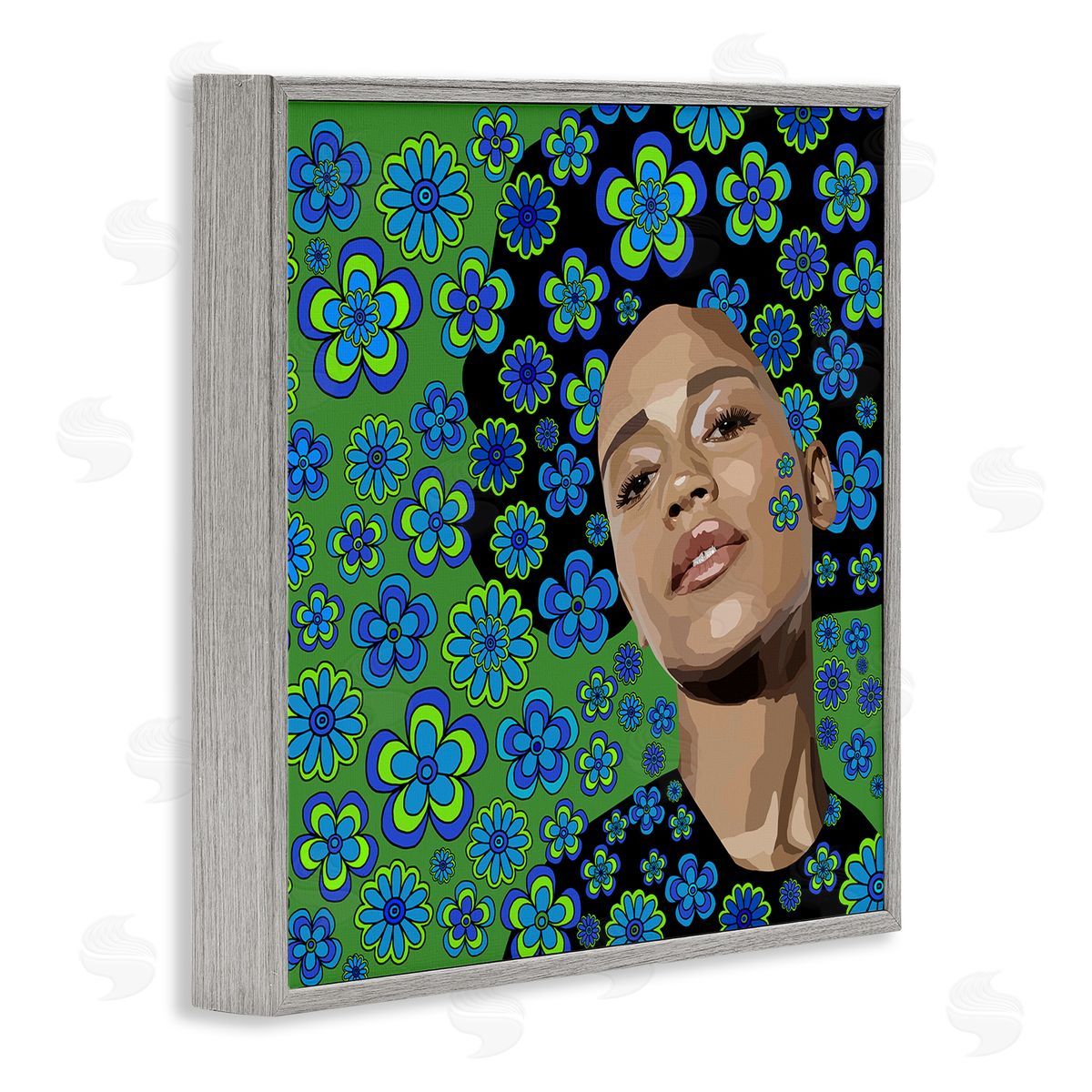 Lynnda Rakos Flower Girl Retro Blue & Green Gray Framed Glicee Wall Art Print