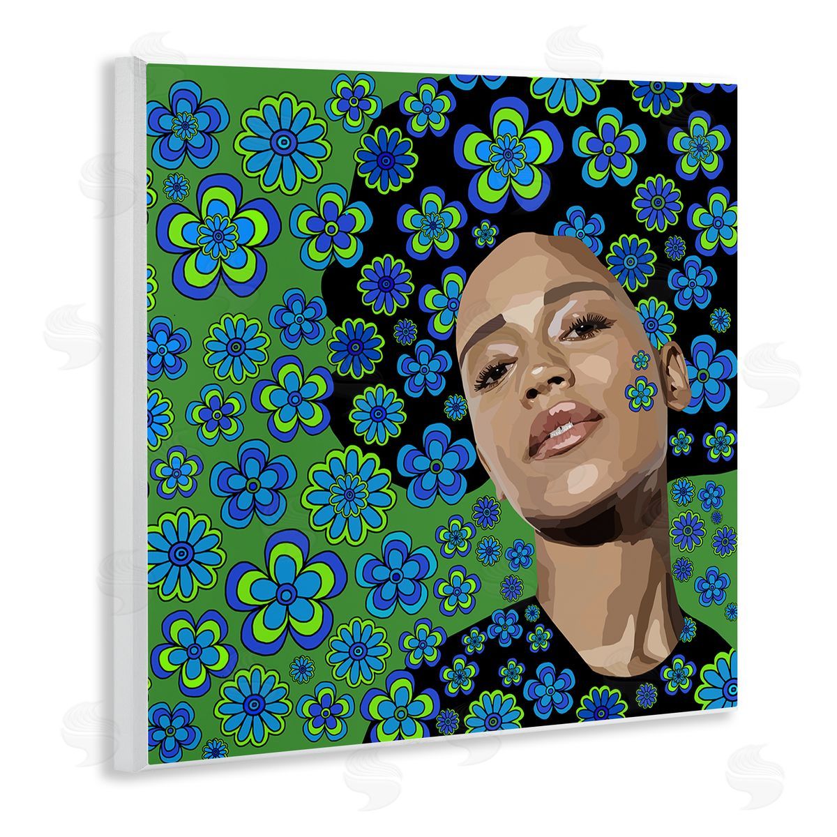 Lynnda Rakos Flower Girl Retro Blue & Green Wooden Wall Plaque Art Print