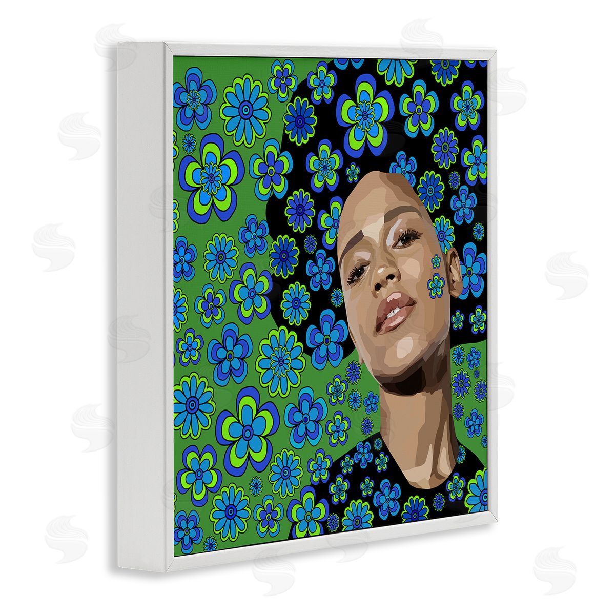 Lynnda Rakos Flower Girl Retro Blue & Green White Framed Glicee Wall Art Print