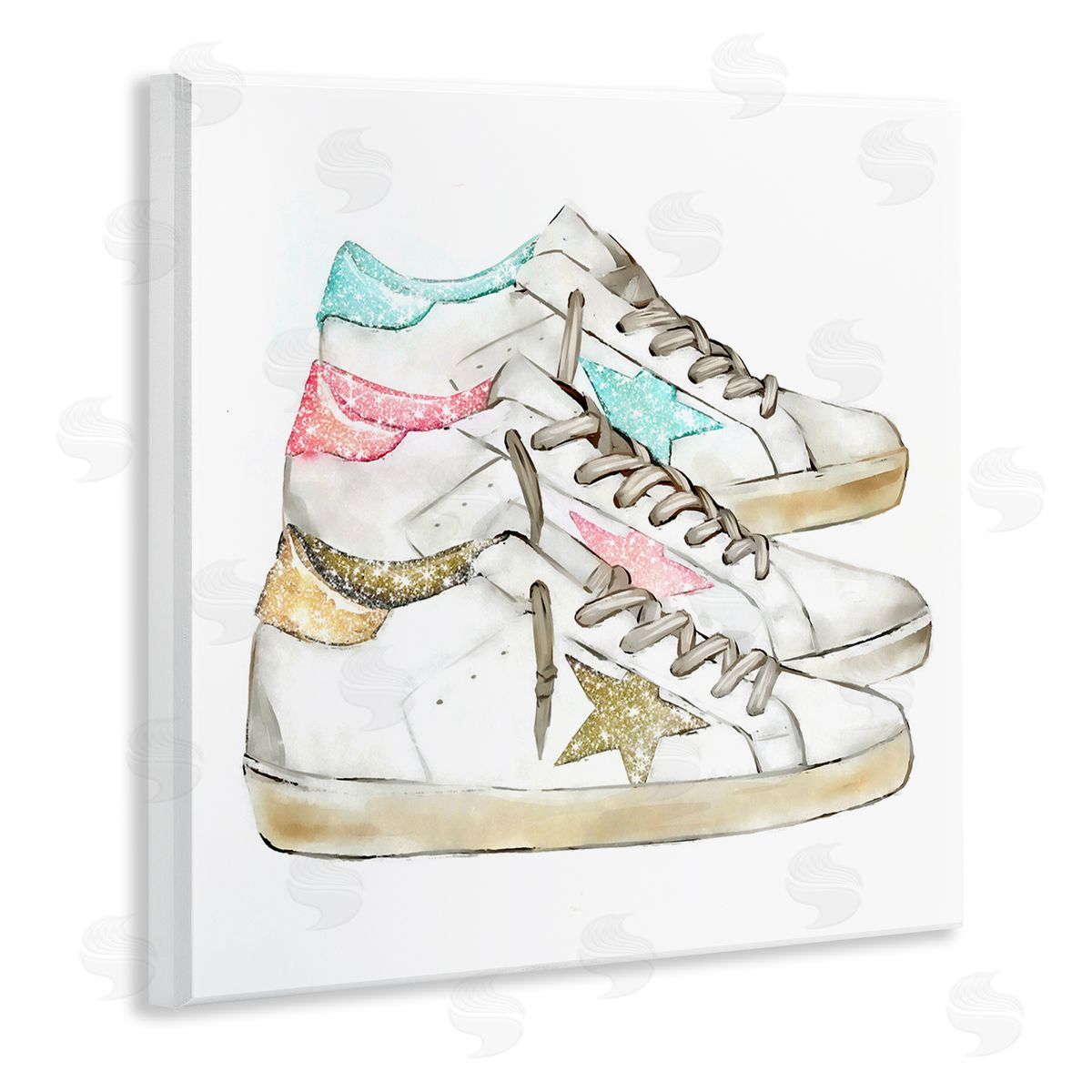 Ziwei Li Pastel Glam Fashion Sneakers Wooden Wall Plaque Art Print