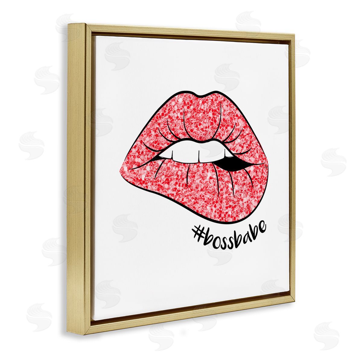 Martina Pavlova Hashtag Bossbabe Glam Lips Gold Floating Frame Canvas Wall Art Print