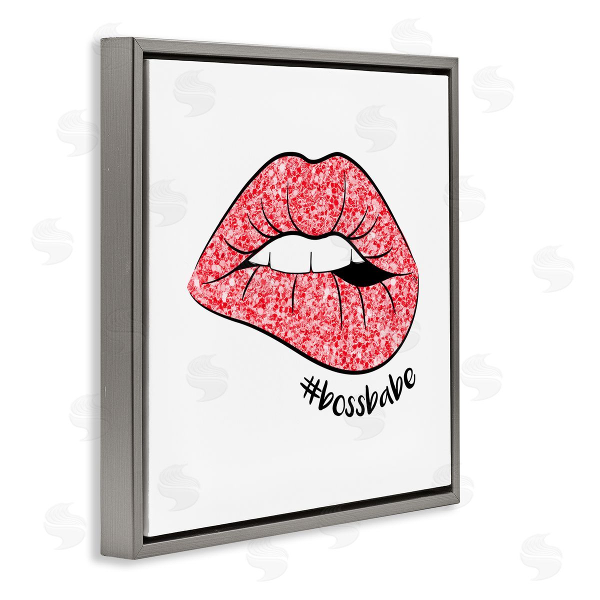 Martina Pavlova Hashtag Bossbabe Glam Lips Gray Floating Frame Canvas Wall Art Print