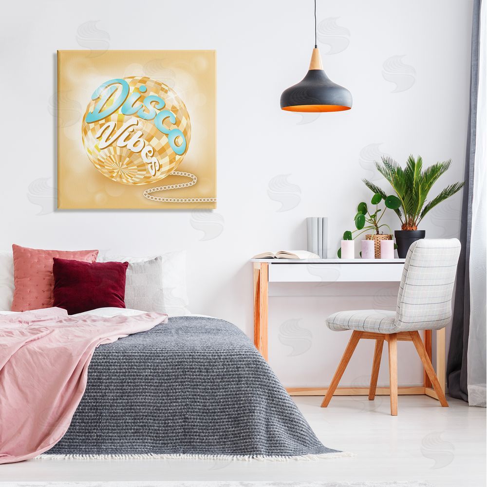 Martina Pavlova Disco Vibes Yellow & Blue Phrase Canvas Wall Art in Room