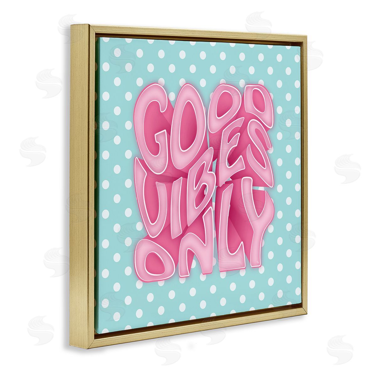 Martina Pavlova Good Vibes Only Pink & Blue Retro Gold Floating Frame Canvas Wall Art Print