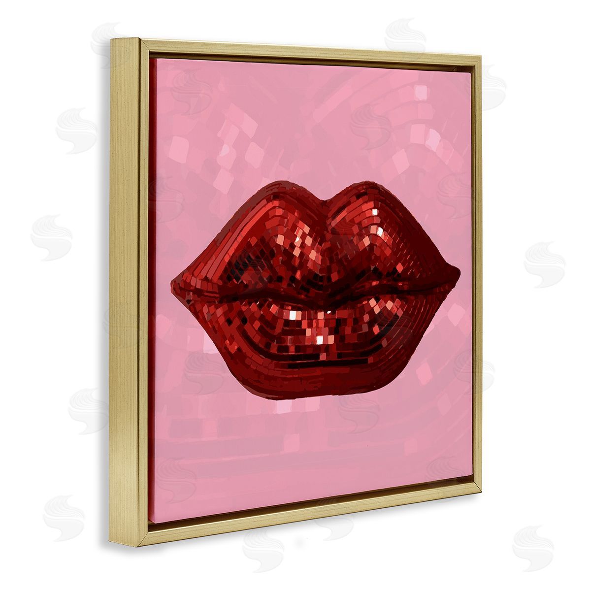 Stupell Studio Bold Pink & Red Lips Disco Pattern Gold Floating Frame Canvas Wall Art Print