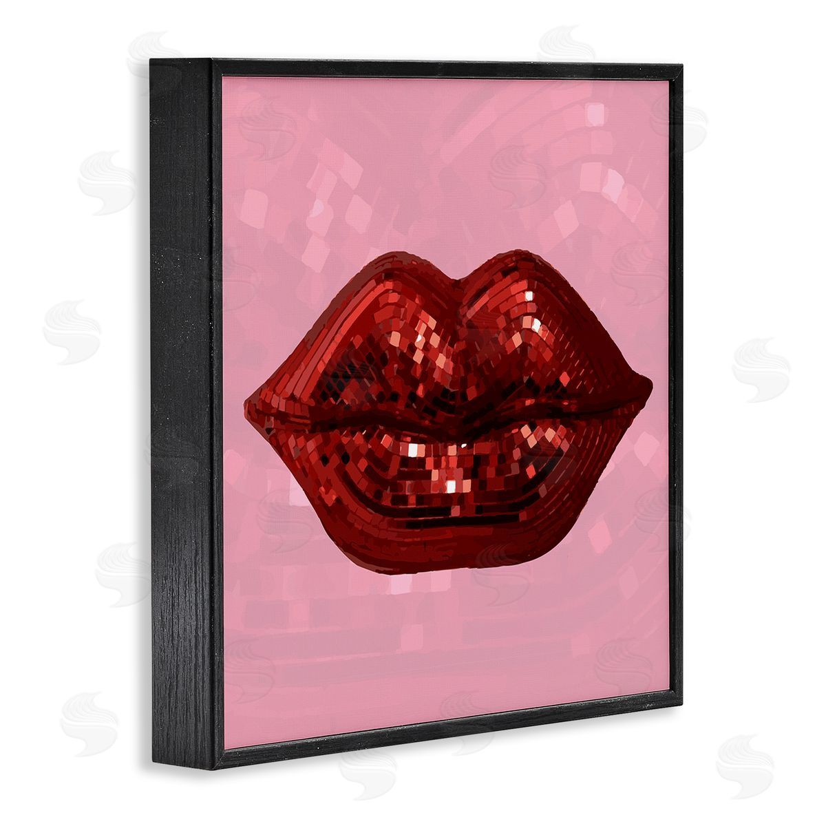 Stupell Studio Bold Pink & Red Lips Disco Pattern Black Framed Glicee Wall Art Print
