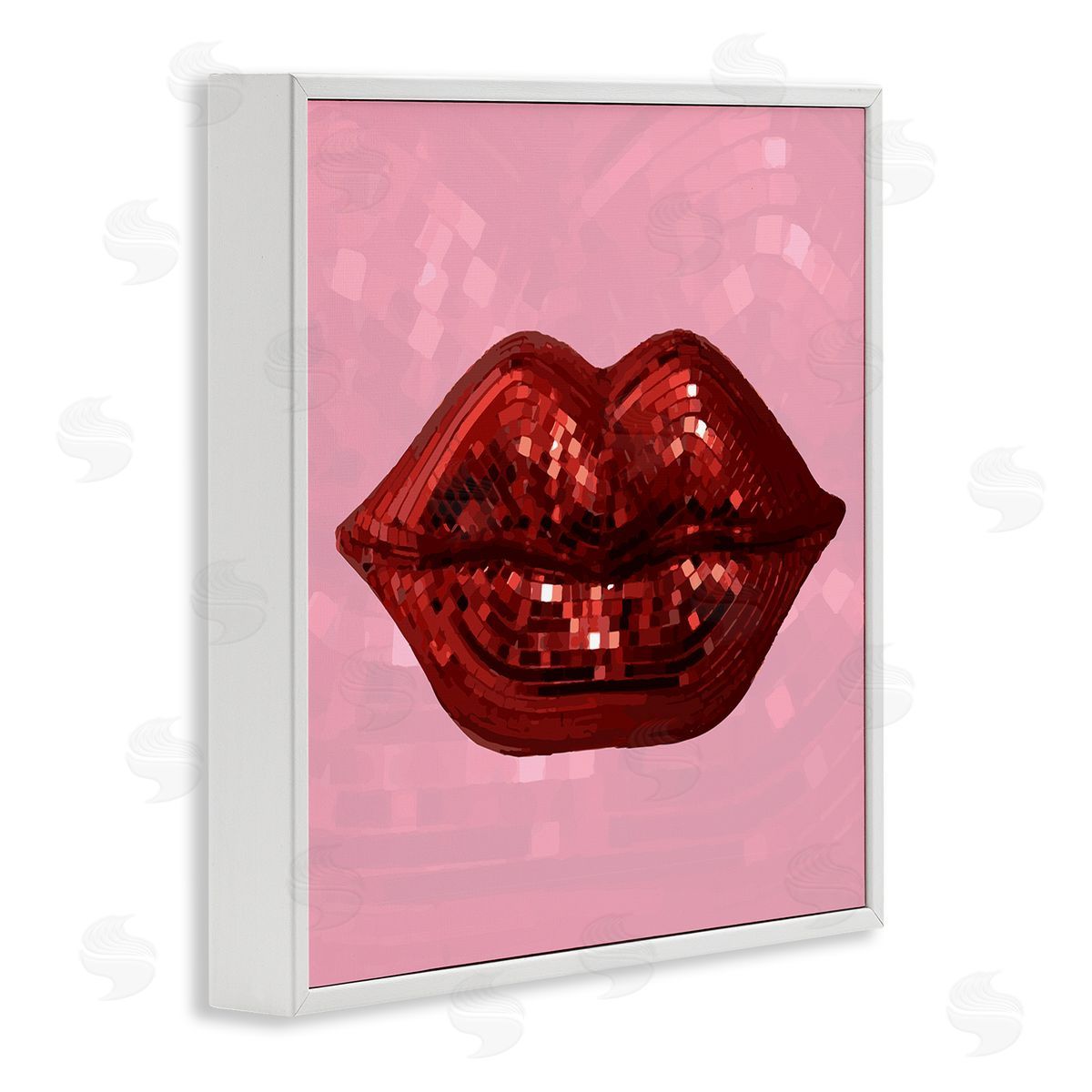 Stupell Studio Bold Pink & Red Lips Disco Pattern White Framed Glicee Wall Art Print