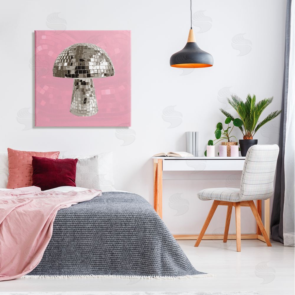 Stupell Studio Pink Mushroom Shaped Disco Ball Canvas Wall Art in Room