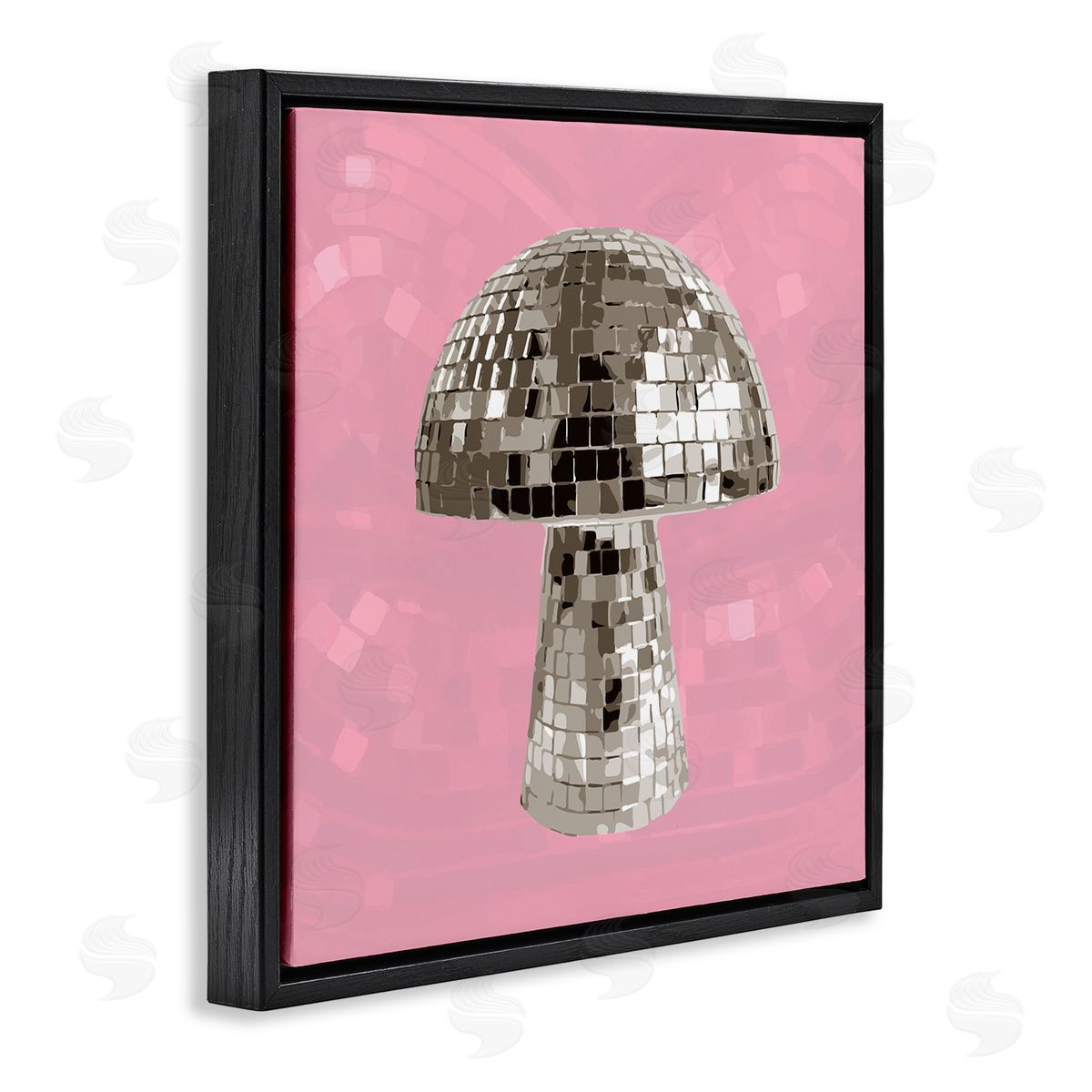 Stupell Studio Pink Mushroom Shaped Disco Ball Black Floating Frame Canvas Wall Art Print