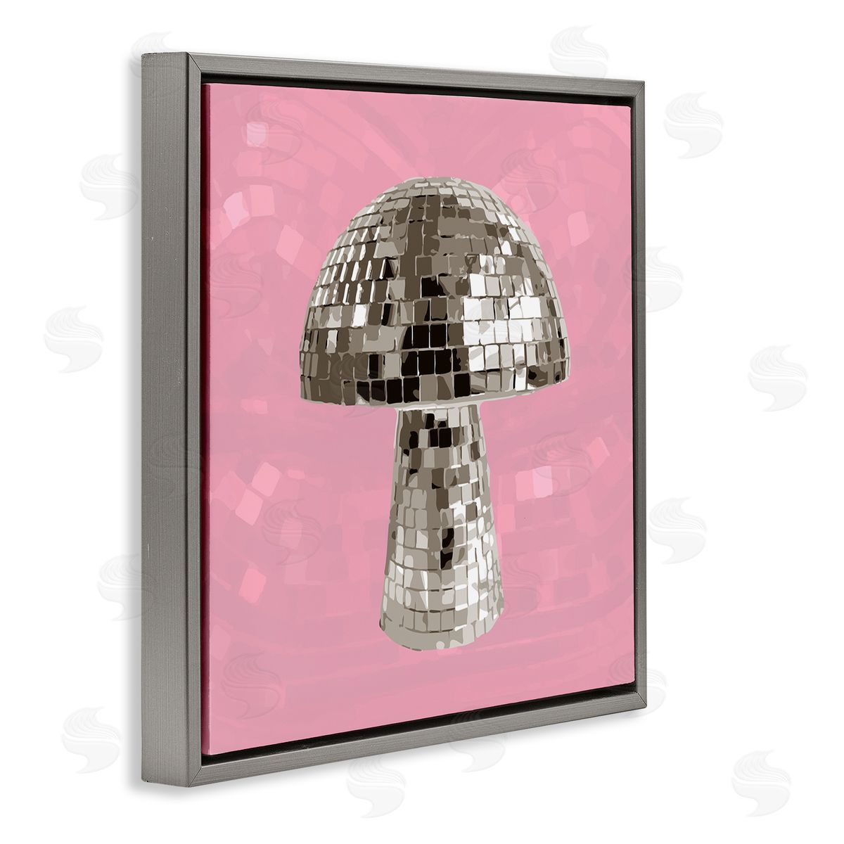Stupell Studio Pink Mushroom Shaped Disco Ball Gray Floating Frame Canvas Wall Art Print