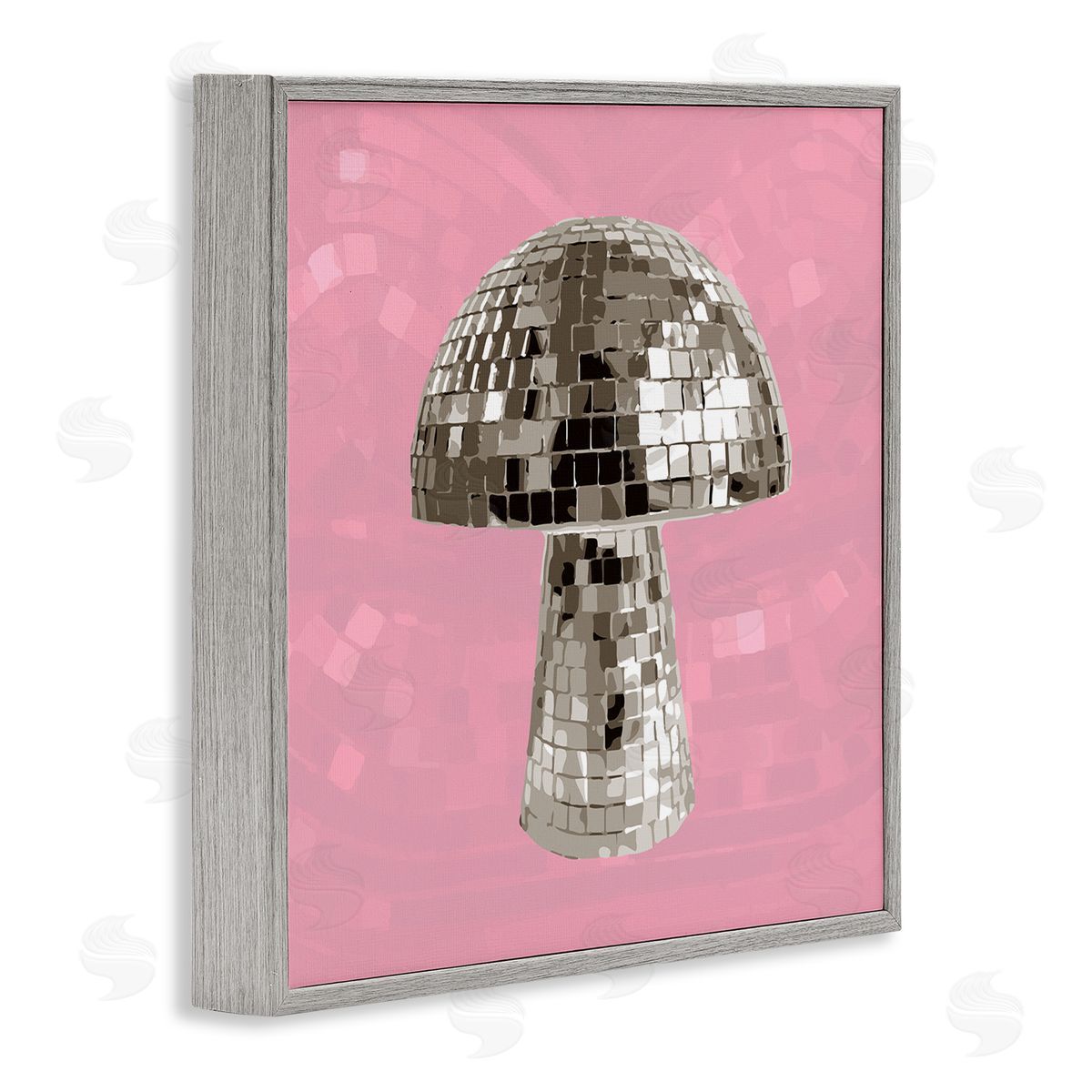 Stupell Studio Pink Mushroom Shaped Disco Ball Gray Framed Glicee Wall Art Print