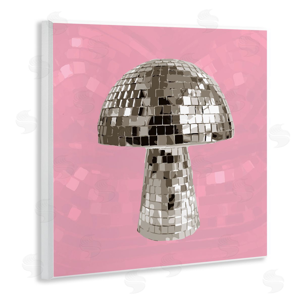 Stupell Studio Pink Mushroom Shaped Disco Ball Wooden Wall Plaque Art Print