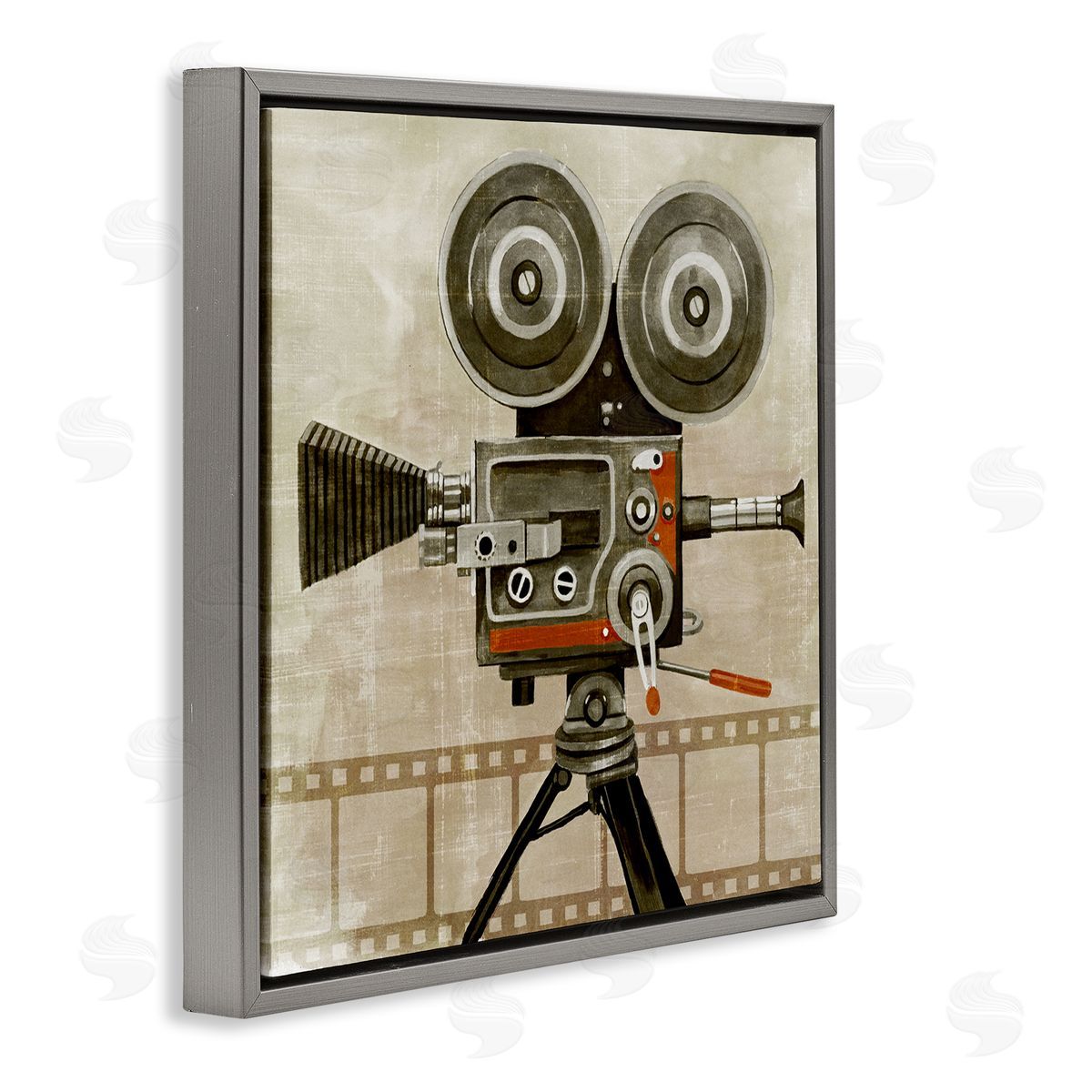 Grace Popp Vintage Movie Video Camera  Gray Floating Frame Canvas Wall Art Print