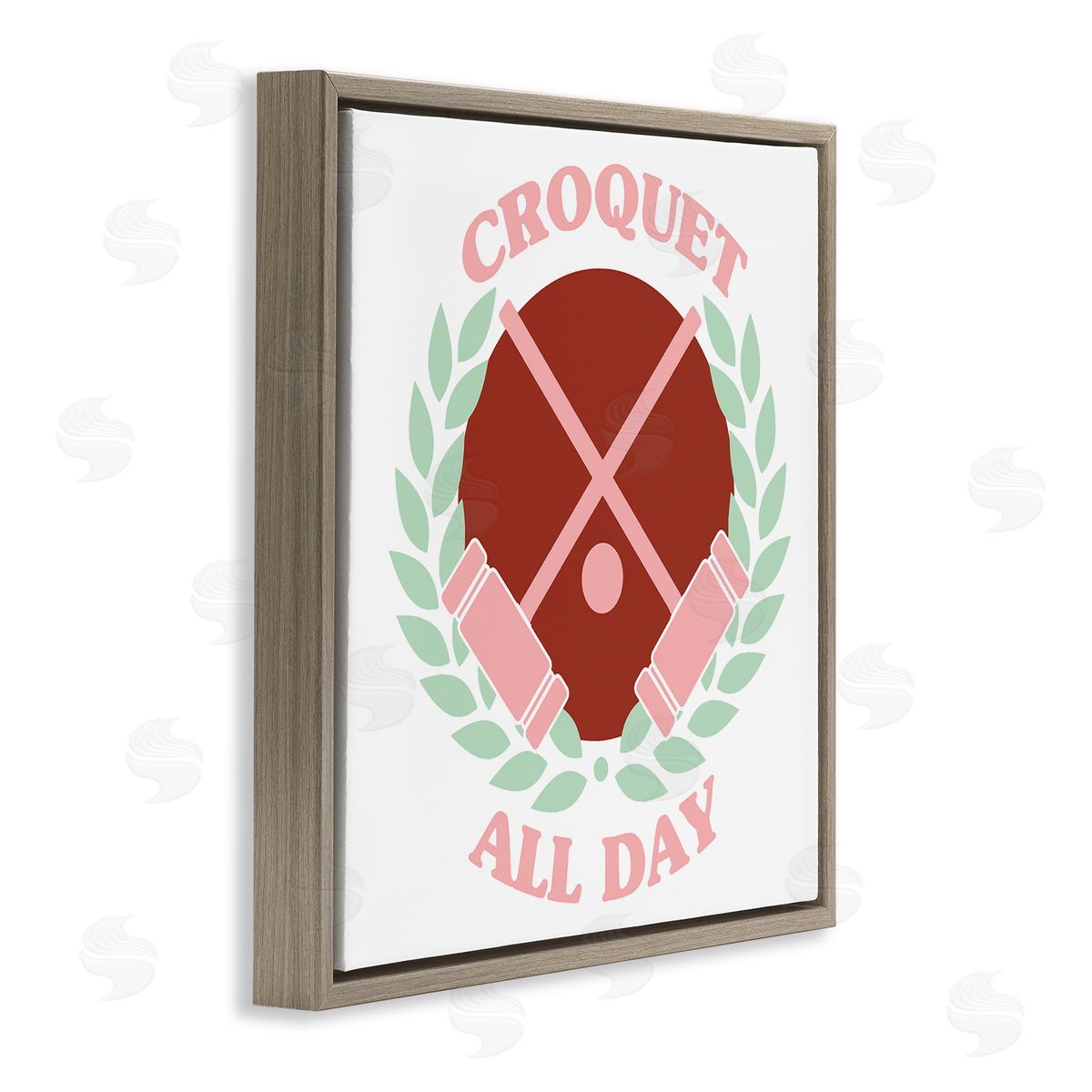 Stupell Studio Croquet All Day Pastel Sports Brown Floating Frame Canvas Wall Art Print