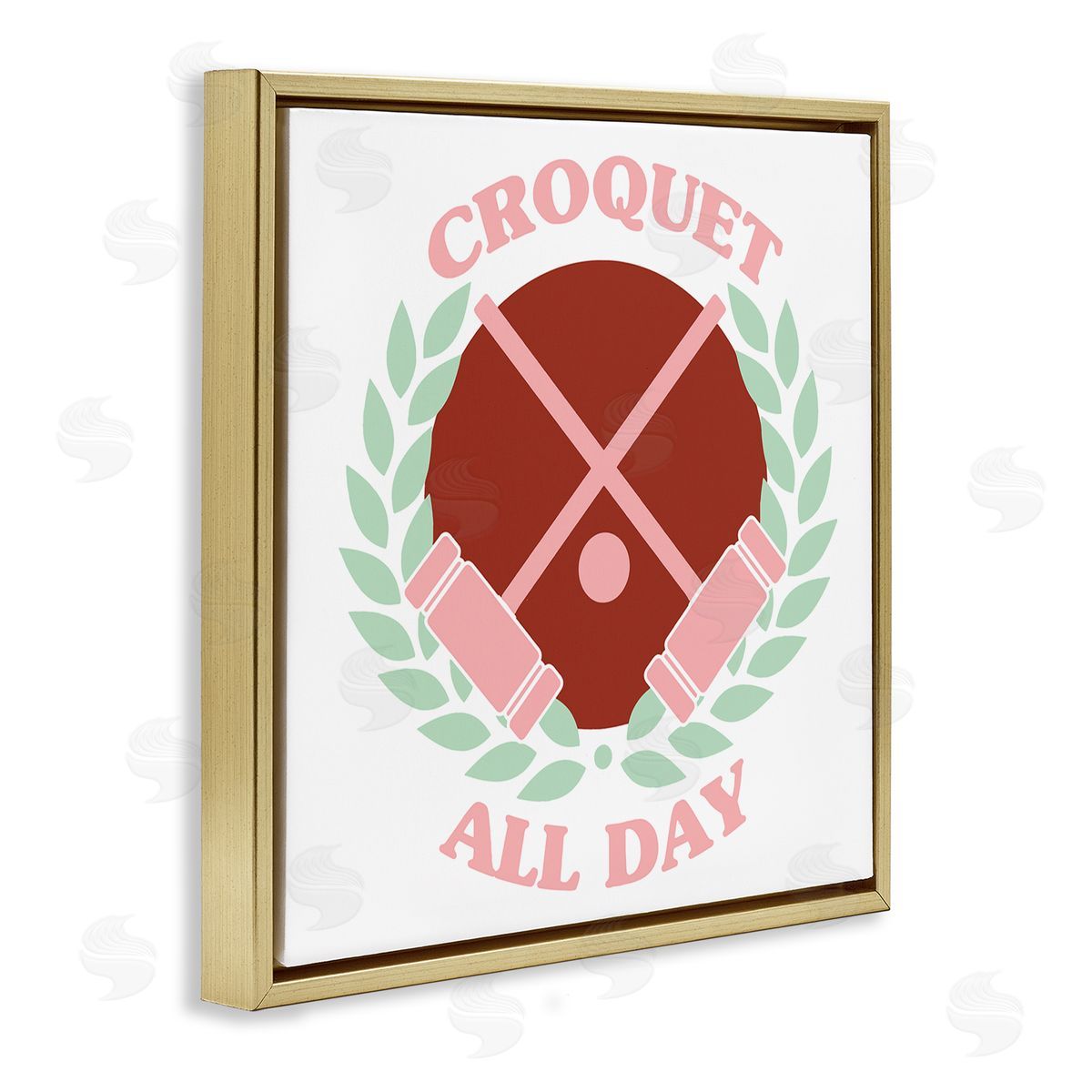 Stupell Studio Croquet All Day Pastel Sports Gold Floating Frame Canvas Wall Art Print