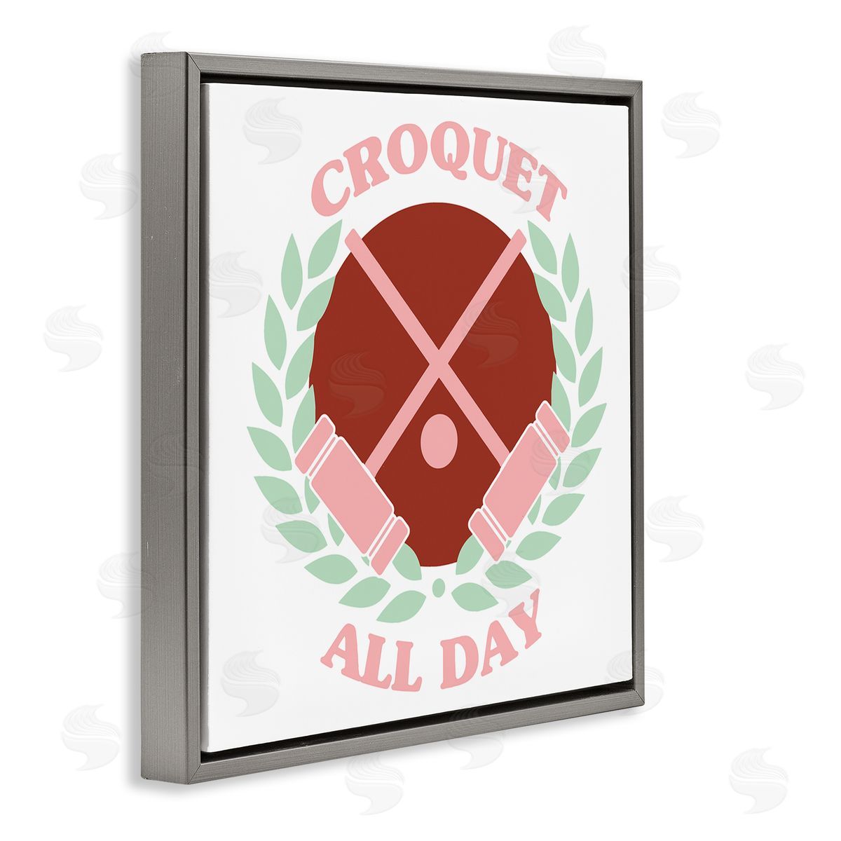 Stupell Studio Croquet All Day Pastel Sports Gray Floating Frame Canvas Wall Art Print